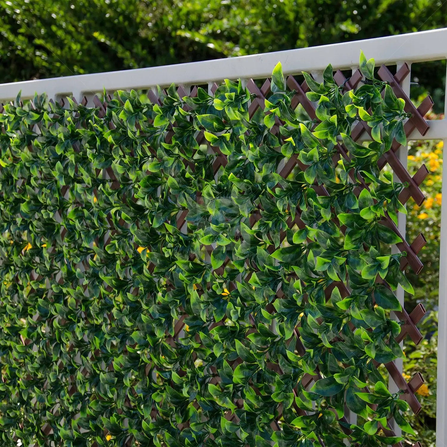 Expandable Faux Green Ligustrum Ficus Trellis Privacy Fence (Variable Size) UV Resistant